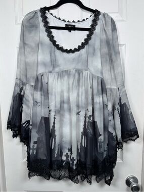 Dolls Kill Widow Gothic Cemetery Print Babydoll Dress XS